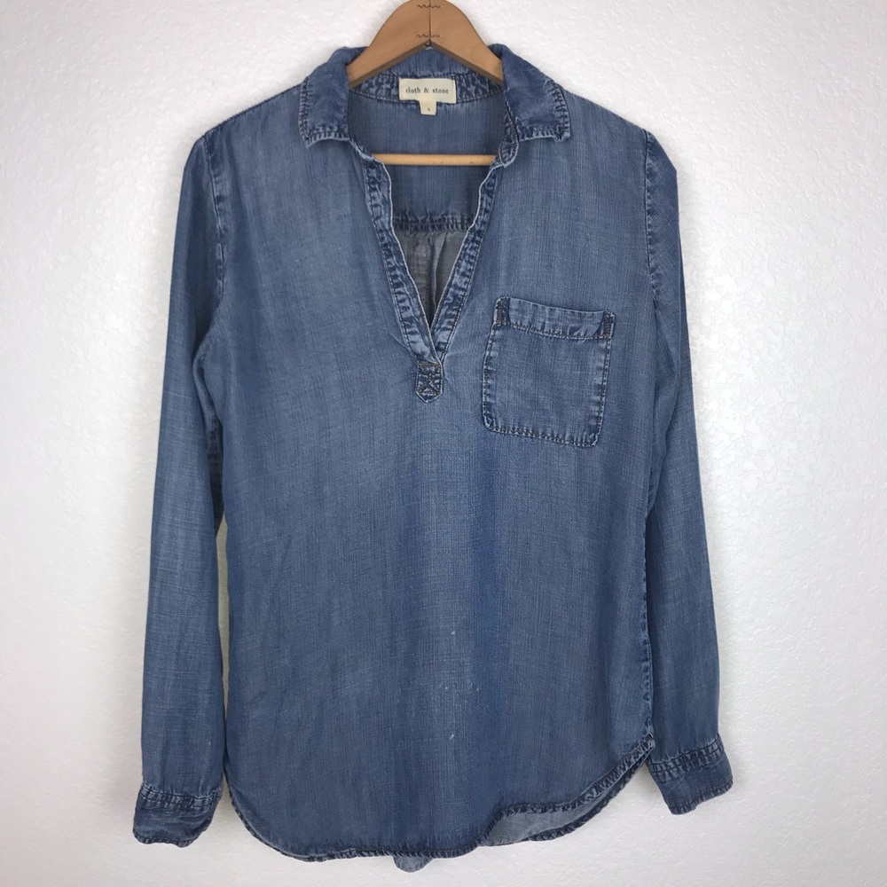 Anthro Cloth & Stone Chambray Shirt Tail Blouse - Picture 2 of 8